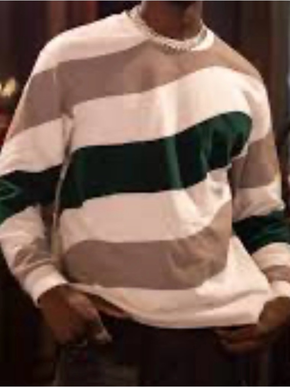 Zara Carlton Banks Bel-Air  SzXL velvet wavy diagonal Green Crew neck Sweater